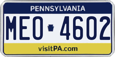 PA license plate MEO4602