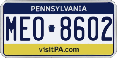PA license plate MEO8602