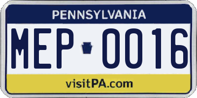 PA license plate MEP0016