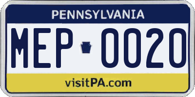 PA license plate MEP0020