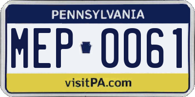 PA license plate MEP0061