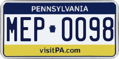 PA license plate MEP0098
