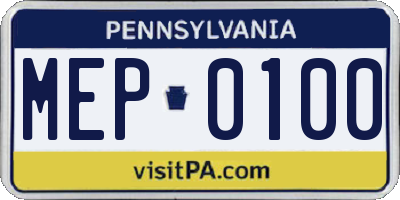 PA license plate MEP0100