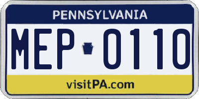 PA license plate MEP0110