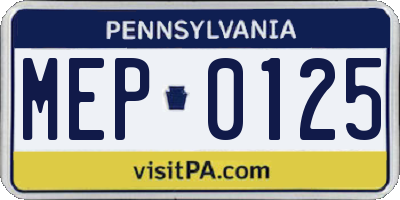 PA license plate MEP0125