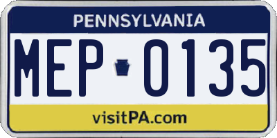 PA license plate MEP0135