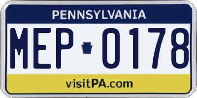 PA license plate MEP0178