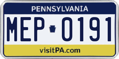 PA license plate MEP0191