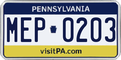 PA license plate MEP0203
