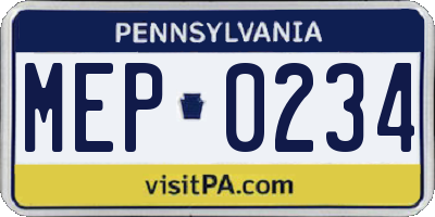 PA license plate MEP0234