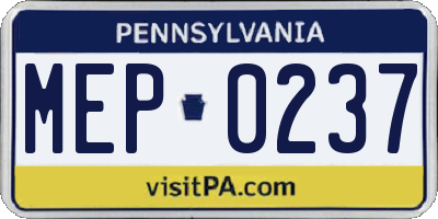 PA license plate MEP0237