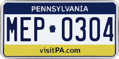PA license plate MEP0304
