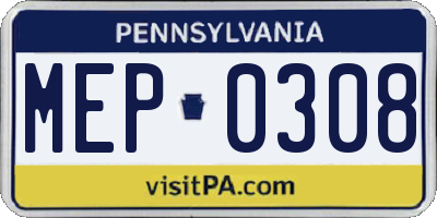 PA license plate MEP0308