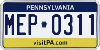 PA license plate MEP0311