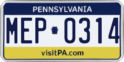 PA license plate MEP0314