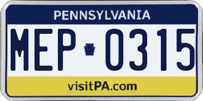 PA license plate MEP0315