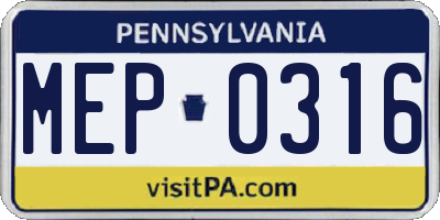 PA license plate MEP0316