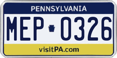 PA license plate MEP0326