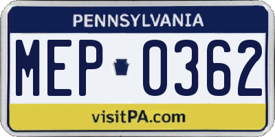 PA license plate MEP0362