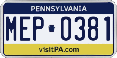 PA license plate MEP0381