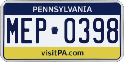 PA license plate MEP0398
