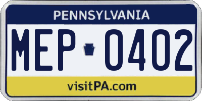 PA license plate MEP0402