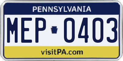 PA license plate MEP0403