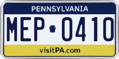 PA license plate MEP0410