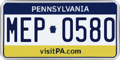 PA license plate MEP0580