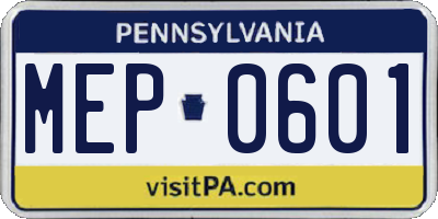 PA license plate MEP0601