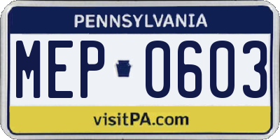 PA license plate MEP0603