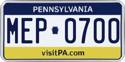 PA license plate MEP0700