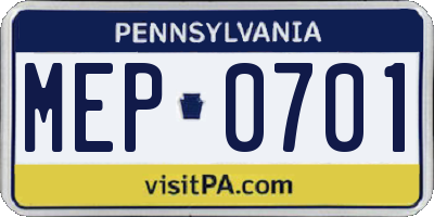 PA license plate MEP0701