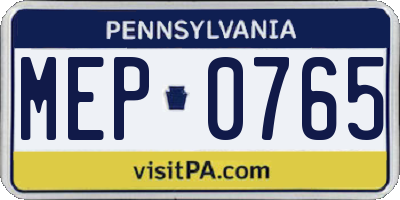 PA license plate MEP0765