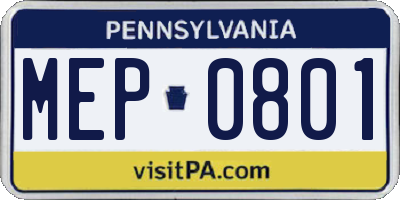 PA license plate MEP0801