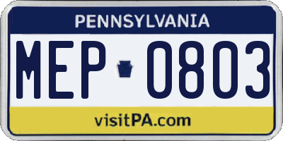 PA license plate MEP0803