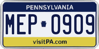 PA license plate MEP0909