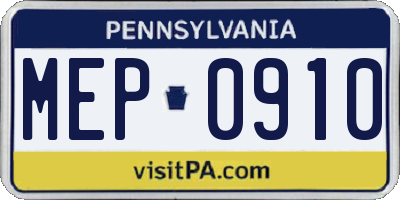 PA license plate MEP0910