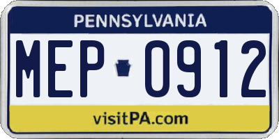 PA license plate MEP0912