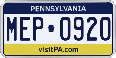 PA license plate MEP0920