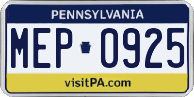 PA license plate MEP0925