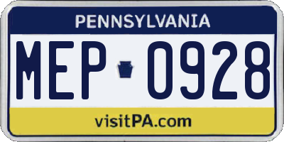 PA license plate MEP0928