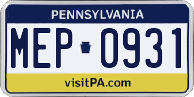 PA license plate MEP0931