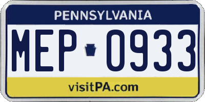 PA license plate MEP0933