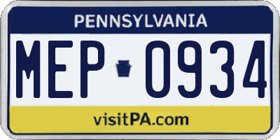 PA license plate MEP0934