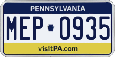 PA license plate MEP0935