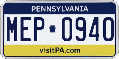 PA license plate MEP0940