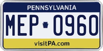 PA license plate MEP0960