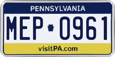 PA license plate MEP0961