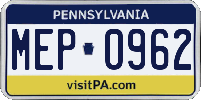 PA license plate MEP0962